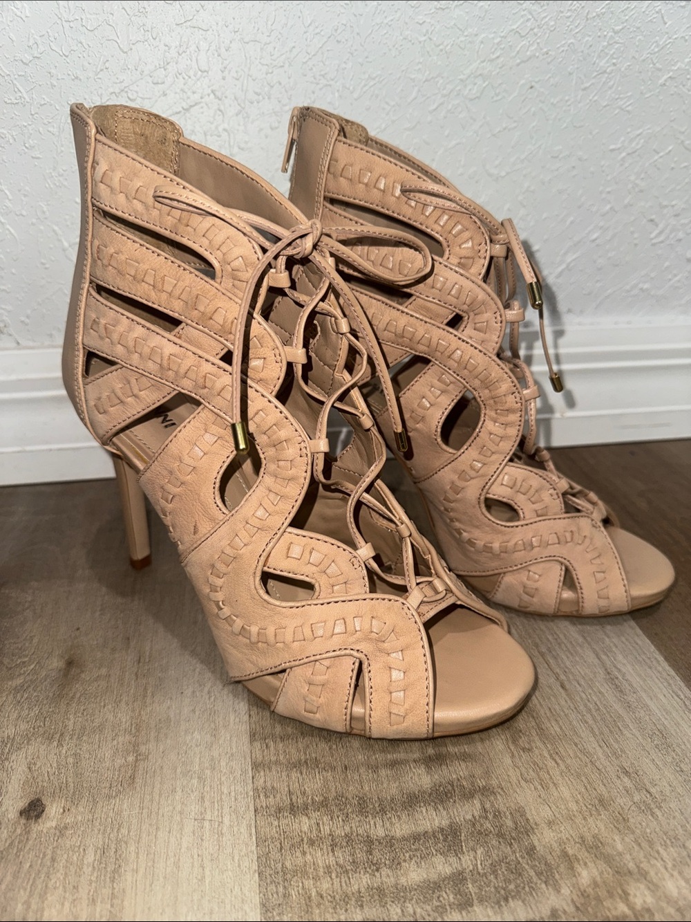 Gianni Bini Blush Lace-Up Cutout High Heels